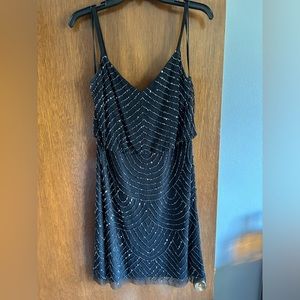 Short Adrianna Papell Beaded Black Dress-Size 10